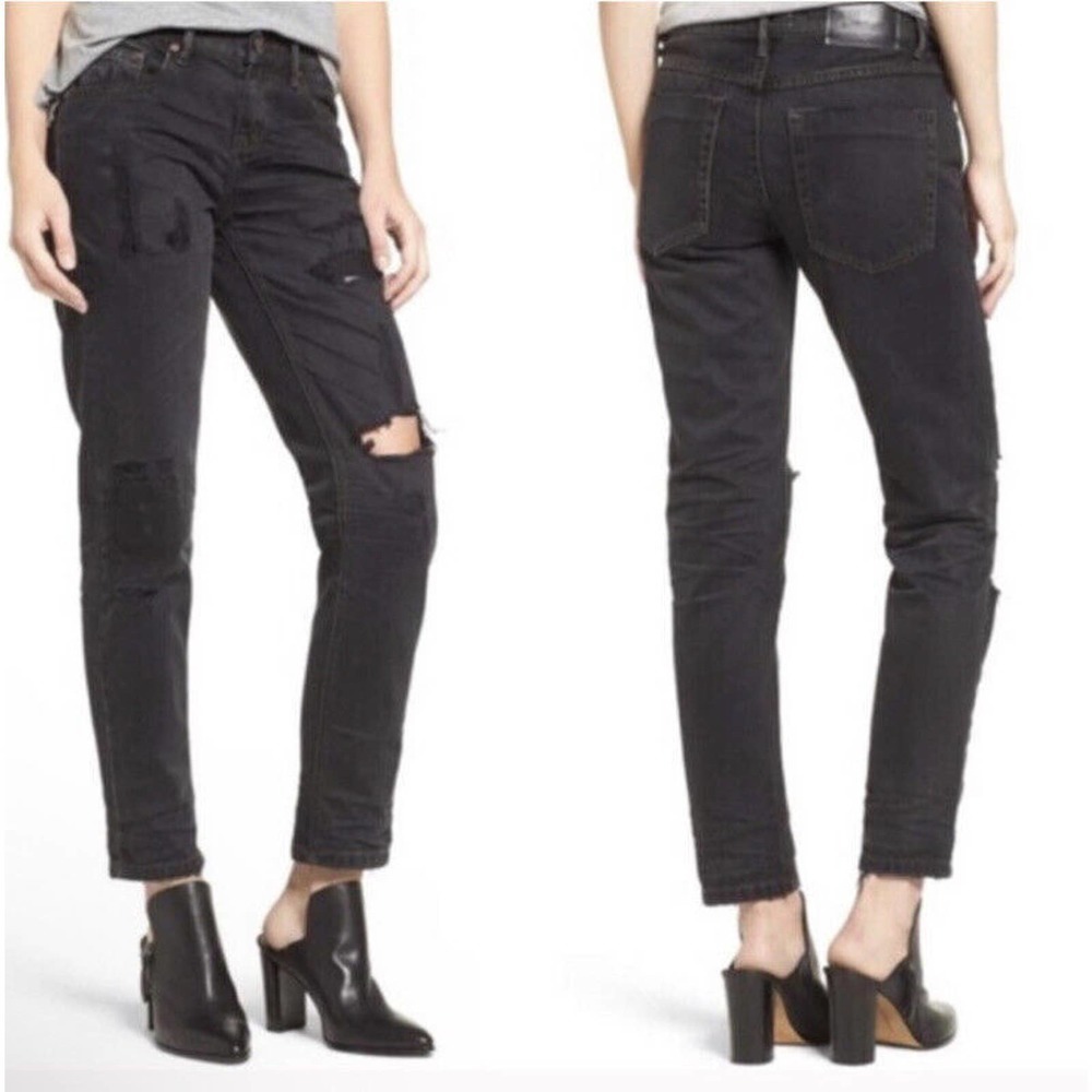 One Teaspoon Awesome Baggies Crop Ankle Jeans Women's Distressed Black Size 26